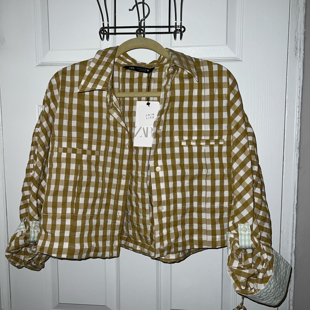 Zara crop flannel shacket